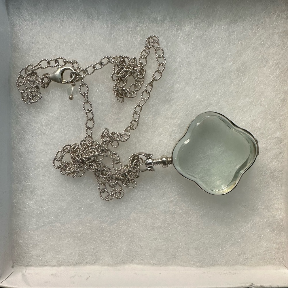 Pottery Barn Silver clover shaped glass locket